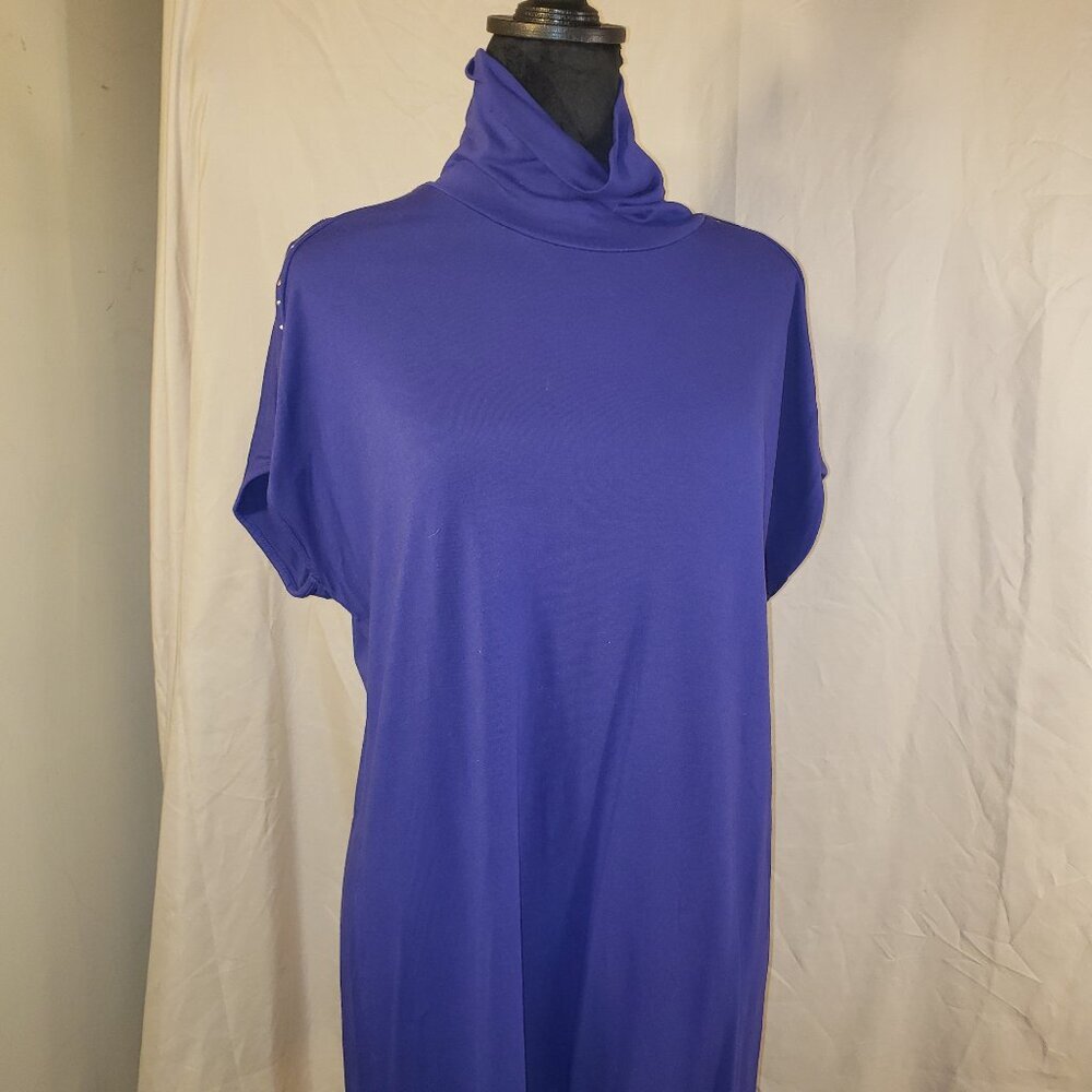 Madison Blue Cowl Neck Short Sleeve Blouse w/Embellishments - XL
